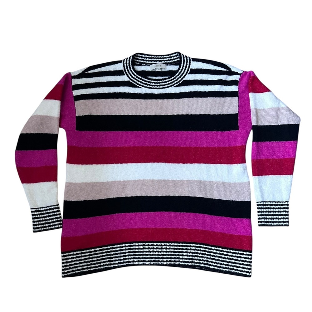 LOFT Outlet Striped Crew Neck Long Sleeve Sweater Women's Size L - Picture 2 of 10